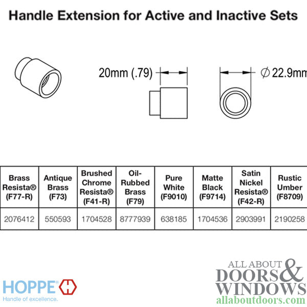 Hoppe Handle Extension, Active / Inactive Trim 3/4