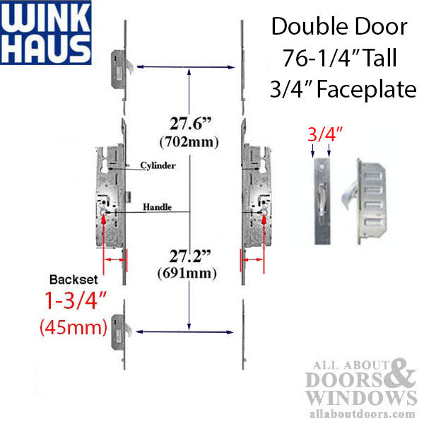 20mm Winkhaus OML Double Door 45/92 Hook version, 76-1/4