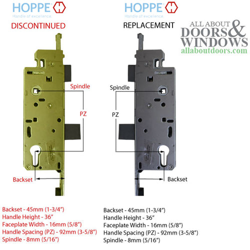 HOPPE 71 - 85-1/2 inch Tongue Multipoint Lock, 45mm backset Discontinued - See Replacement Options - HOPPE 71 - 85-1/2 inch Tongue Multipoint Lock, 45mm backset Discontinued - See Replacement Options