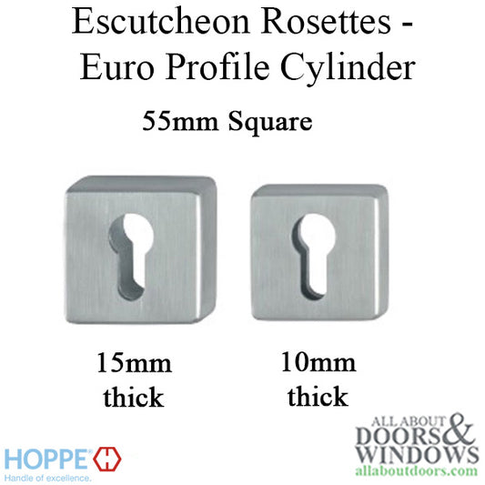 Hoppe Square Rosettes for Euro Profile Cylinder - Stainless Steel