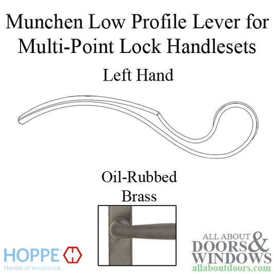 Munchen Low-Profile Lever Handle for Left Handed Multipoint Lock Handlesets - Oil-Rubbed Brass