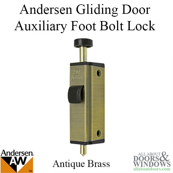 Andersen Auxiliary Foot Bolt Lock for Frenchwood Gliding Door - Antique Brass - Andersen Auxiliary Foot Bolt Lock for Frenchwood Gliding Door - Antique Brass