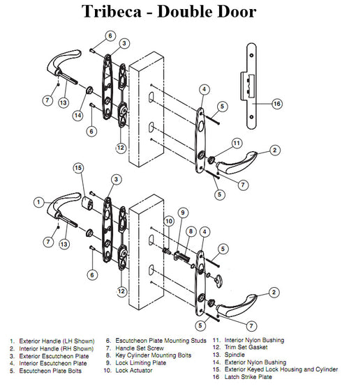 Andersen Tribeca Hardware Kit - Double Doors, Non-Keyed - Stone - Andersen Tribeca Hardware Kit - Double Doors, Non-Keyed - Stone