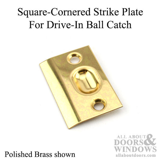 Square-Cornered Strike Plate For Drive-In Ball Catch - Polished Brass