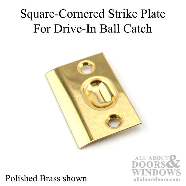 Square-Cornered Strike Plate For Drive-In Ball Catch - Polished Brass - Square-Cornered Strike Plate For Drive-In Ball Catch - Polished Brass