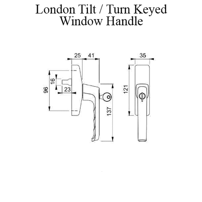 Lockable Turn & Tilt Window Handle, Cast Aluminum, Silver, London - Lockable Turn & Tilt Window Handle, Cast Aluminum, Silver, London
