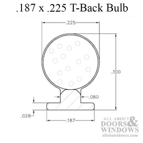Weather-strip .187 T-slot backing  .225 foam filled bulb, slide-in type - Weather-strip .187 T-slot backing  .225 foam filled bulb, slide-in type