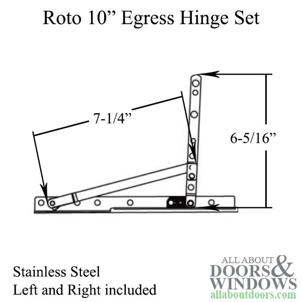 Roto 10 inch Left and Right Egress Hinge Set, HG05 Series - Stainless Steel - Roto 10 inch Left and Right Egress Hinge Set, HG05 Series - Stainless Steel