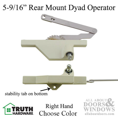 Rear Mount Dyad Casement Operators with Stability Tab, 5-9/16, Right Hand - Choose Color - Rear Mount Dyad Casement Operators with Stability Tab, 5-9/16, Right Hand - Choose Color