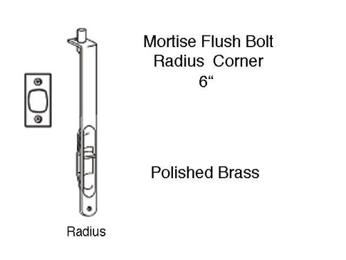 Flush Bolt, Mortise Lever, 6 Inch Radius face- Polished Brass - Flush Bolt, Mortise Lever, 6 Inch Radius face- Polished Brass