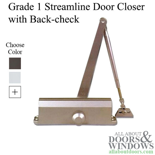 Grade 1 Streamline Commercial Door Closer with Back-check, Spring size 3, Choose Finish