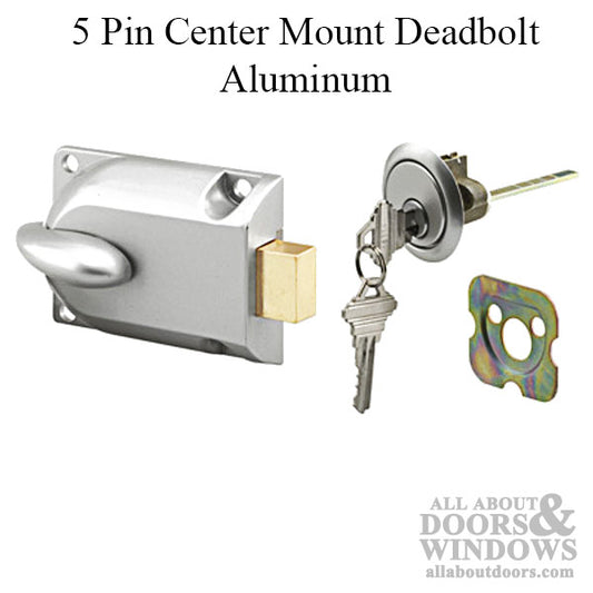 Center Mount Deadbolt with 5 Pin Cylinder & Keys for Garage Door - Aluminum