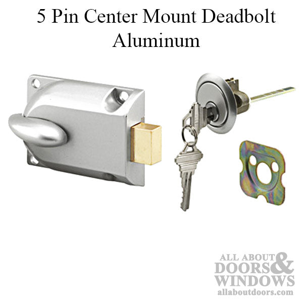 Center Mount Deadbolt with 5 Pin Cylinder & Keys for Garage Door - Aluminum - Center Mount Deadbolt with 5 Pin Cylinder & Keys for Garage Door - Aluminum