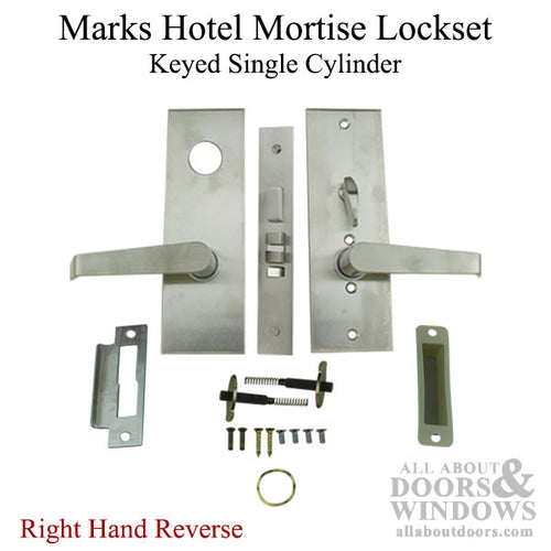 Marks Hotel Lever & Plate Mortise Lockset, Right Hand Reverse - Satin Chrome - Marks Hotel Lever & Plate Mortise Lockset, Right Hand Reverse - Satin Chrome