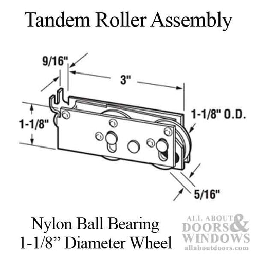 Sliding Patio Door Tandem Roller Assembly with Adjustable Steel Housing 1.125 Inch Nylon Ball Bearing Wheel Diameter - Sliding Patio Door Tandem Roller Assembly with Adjustable Steel Housing 1.125 Inch Nylon Ball Bearing Wheel Diameter