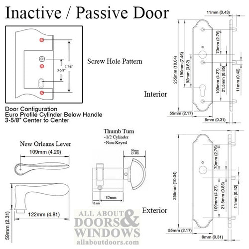 Handleset, New Orleans M1610/3965N, Inactive - Satin Nickel - Handleset, New Orleans M1610/3965N, Inactive - Satin Nickel