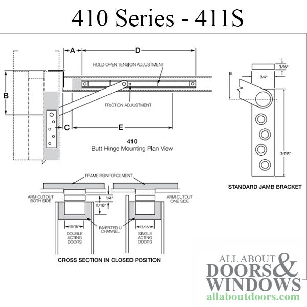 Glynn Johnson Series 411S Concealed Overhead Interior Door Stop - Glynn Johnson Series 411S Concealed Overhead Interior Door Stop