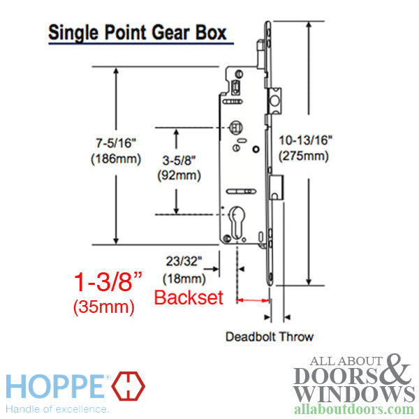 Hoppe Mortise Lock Manual Single Point Lock Body - 35mm Backset, 16mm Faceplate - Hoppe Mortise Lock Manual Single Point Lock Body - 35mm Backset, 16mm Faceplate