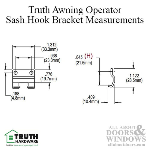 Sash Hook Bracket, Awning Operator Truth # 40543 - Sash Hook Bracket, Awning Operator Truth # 40543