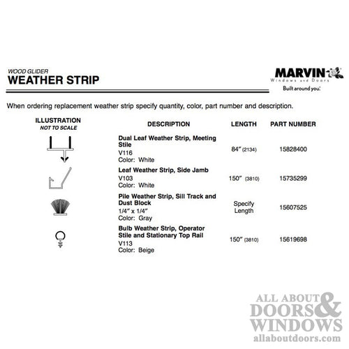 Marvin Gliding window, Horizontal Slider 1/4 x 1/4 Pile Weatherstrip - Gray - Marvin Gliding window, Horizontal Slider 1/4 x 1/4 Pile Weatherstrip - Gray