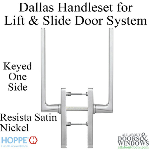 Dallas Handleset for Active Lift and Slide Door System, Keyed One Side - Resista Satin Nickel - Dallas Handleset for Active Lift and Slide Door System, Keyed One Side - Resista Satin Nickel