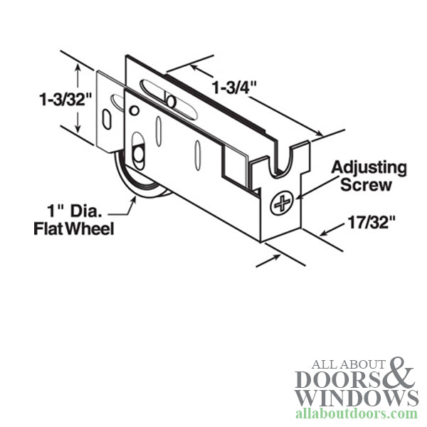 Sliding Door Roller for Capitol Doors Flat 1 Inch Steel Wheel Diameter - Sliding Door Roller for Capitol Doors Flat 1 Inch Steel Wheel Diameter