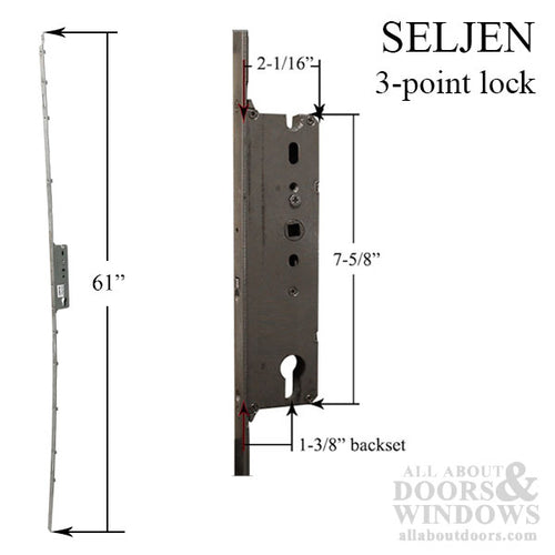 Seljan 3 hook Lock, 1-3/8 backset - Sliding Vinyl Door Multipoint Lock - Seljan 3 hook Lock, 1-3/8 backset - Sliding Vinyl Door Multipoint Lock