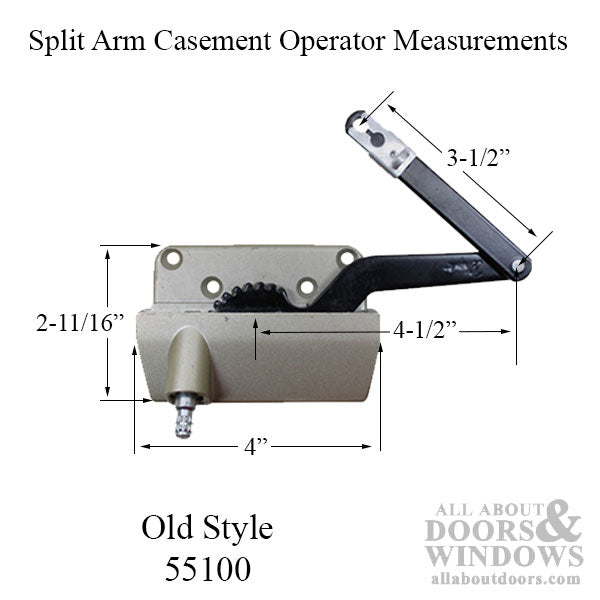 Sill Mounted Straight Link 4-1/2 Inch Split Arm Casement Window Operator, Left Hand - Gold - Sill Mounted Straight Link 4-1/2 Inch Split Arm Casement Window Operator, Left Hand - Gold