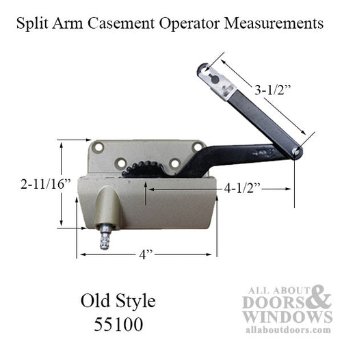 Sill Mounted Straight Link 4-1/2 Inch Split Arm Casement Window Operator, Left Hand - Gold - Sill Mounted Straight Link 4-1/2 Inch Split Arm Casement Window Operator, Left Hand - Gold