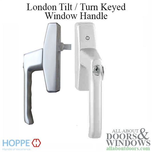 Lockable Turn & Tilt Window Handle, Cast Aluminum, Silver, London