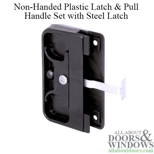 Non-Handed Plastic Latch & Pull Handle Set with Steel Latch for Sliding Screen Door - Black