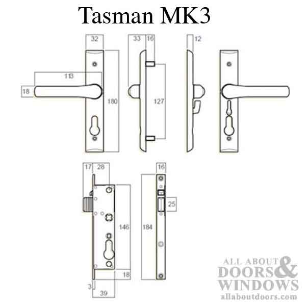 Whitco Tasman MK3 Mortise Lock + Handles, NO Cylinder - White - Whitco Tasman MK3 Mortise Lock + Handles, NO Cylinder - White