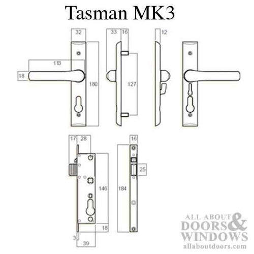 Whitco Tasman MK3 Mortise Lock + Handles, NO Cylinder - White - Whitco Tasman MK3 Mortise Lock + Handles, NO Cylinder - White