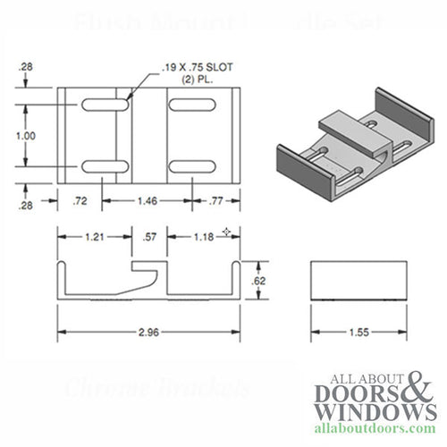 E-Shaped Keeper for Sliding Glass Door 1-1/2