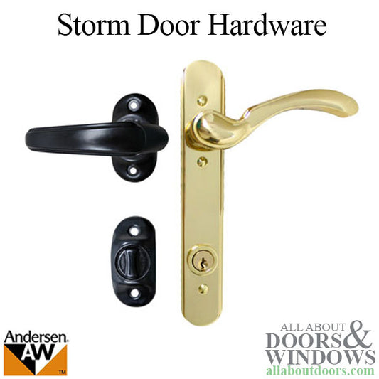 Andersen Emco Keyed 3 Post Storm Door Hardware with Deadbolt for 1-1/2 Inch Doors in Polished Brass & Black