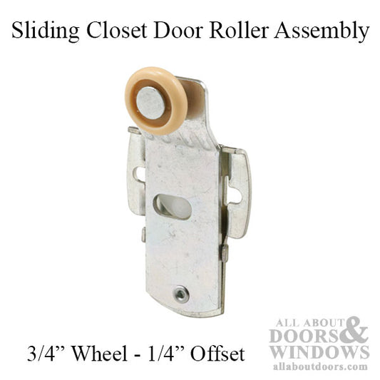 Sliding closet door roller assembly with 3/4" wheel, 1/4" offset; Sterling Hardware Sliding Rollers