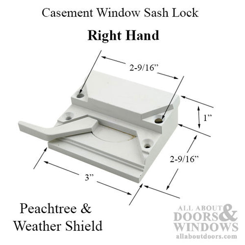 Peachtree Casement Window SASH LOCK, 4 Screw holes, 2-9/16 inch, right hand - Choose Color - Peachtree Casement Window SASH LOCK, 4 Screw holes, 2-9/16 inch, right hand - Choose Color