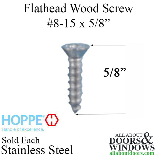 Flathead Wood Screw, #8-15 x 5/8", Type A Phillips Head, Stainless Steel