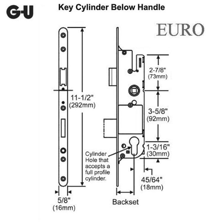 G-U Monolock 30/92 Euro Single Point Mortise Lock (SPL) - Stainless Steel - G-U Monolock 30/92 Euro Single Point Mortise Lock (SPL) - Stainless Steel