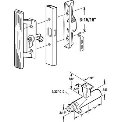 Sliding Patio Door Handle With Wood Handle 3 15/16 Inch Hole Center Aluminum Handleset - Sliding Patio Door Handle With Wood Handle 3 15/16 Inch Hole Center Aluminum Handleset