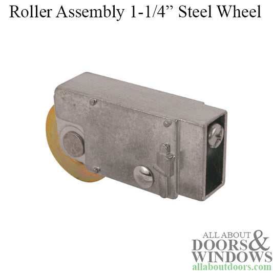 Sliding Door Roller With Adjustable Steel Housing Single 1.25 Inch Steel Wheel
