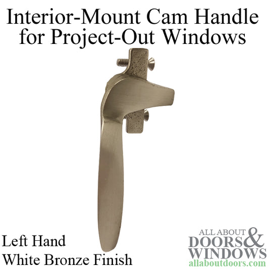 Project out, Inside Mount Cam Handle, 1-3/8" Screws, Left  - White Bronze