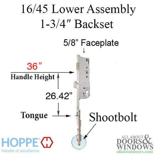 16mm Manual Tongue-Shootbolt 45/92 Gear, Tongue @ 26.42