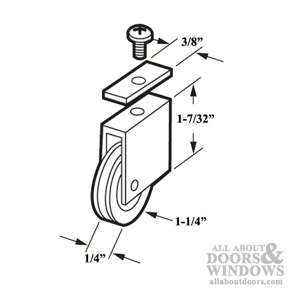 DISCONTINUED - Roller Assembly with 1-1/4 Inch Nylon Wheel for Sliding Screen Door - DISCONTINUED - Roller Assembly with 1-1/4 Inch Nylon Wheel for Sliding Screen Door