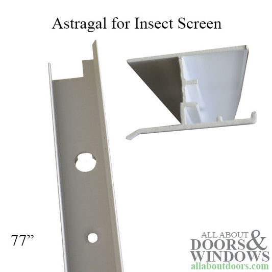 Astragal with hardware for Insect Screen / 4-panel, Unit FWG68, 77", White