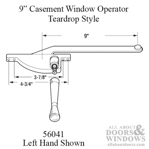 9 Inch Arm Steel Casement Window Operator, teardrop style, Left hand - Choose Color - 9 Inch Arm Steel Casement Window Operator, teardrop style, Left hand - Choose Color