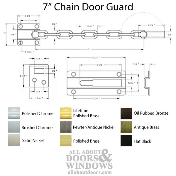 7 in Chain Door Guard, Solid Brass - Choose Finish - 7 in Chain Door Guard, Solid Brass - Choose Finish