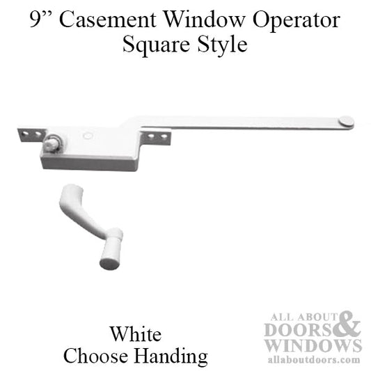 9 Inch Arm Steel Casement Operator, Square Body, White - Choose Handing