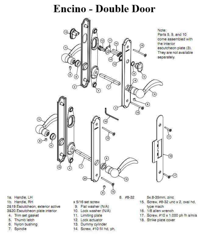 Hardware Kit, Double Door, Encino, Active / Passive - Distressed Bronze - Hardware Kit, Double Door, Encino, Active / Passive - Distressed Bronze