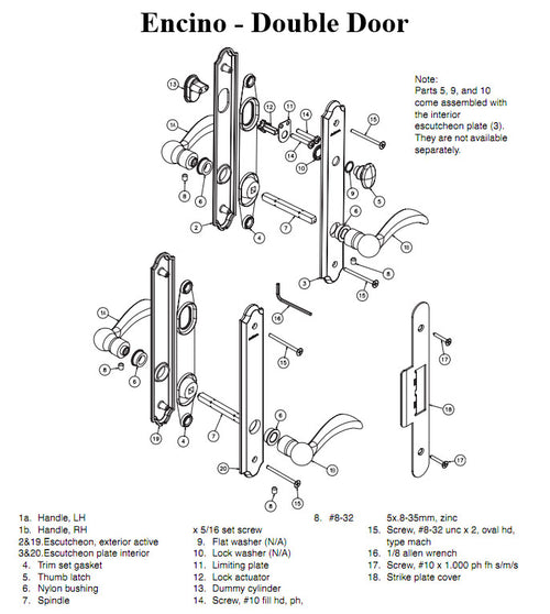 Hardware Kit, Double Door, Encino, Active / Passive - Distressed Bronze - Hardware Kit, Double Door, Encino, Active / Passive - Distressed Bronze